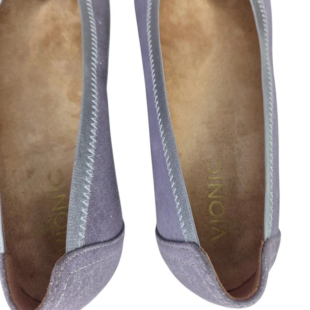 Vionic Caroll Metallic Lavender Purple Ballet Flats Shimmer Orthotic Shoes 7.5